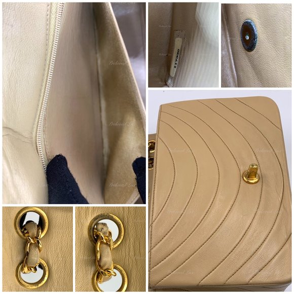 Authentic CHANEL Lambskin Vintage Small Flap Bag Beige / Gold Hardware - Picture 11 of 14